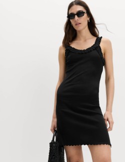 Cotton Rich Ribbed Ruffle Mini Slip Dress