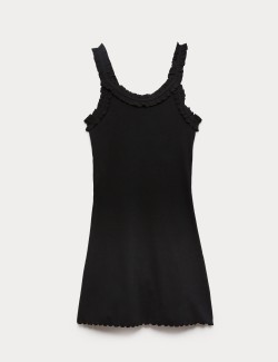 Cotton Rich Ribbed Ruffle Mini Slip Dress