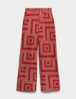 Satin Twill Printed Wide Leg Trousers