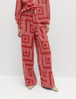 Satin Twill Printed Wide Leg Trousers