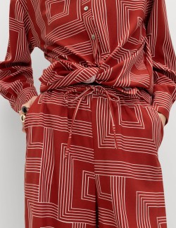 Satin Twill Printed Wide Leg Trousers