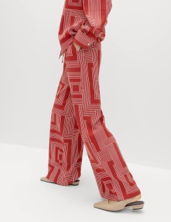 Satin Twill Printed Wide Leg Trousers