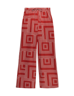 Satin Twill Printed Wide Leg Trousers