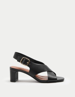 Leather Crossover Block Heel Sandals