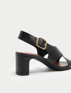 Leather Crossover Block Heel Sandals
