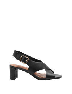 Leather Crossover Block Heel Sandals