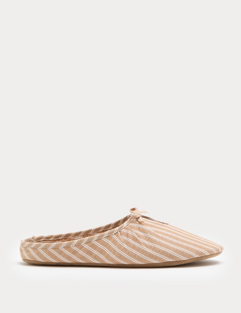 Striped Bow Mule Slippers