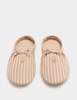 Striped Bow Mule Slippers