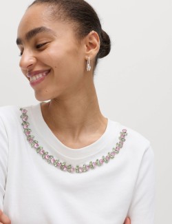 Pure Cotton Floral Embellished T-Shirt