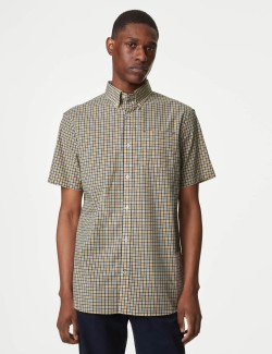 Easy Iron Cotton Stretch Gingham Check Oxford Shirt