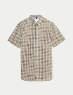 Easy Iron Cotton Stretch Gingham Check Oxford Shirt