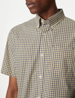 Easy Iron Cotton Stretch Gingham Check Oxford Shirt