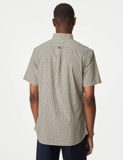 Easy Iron Cotton Stretch Gingham Check Oxford Shirt