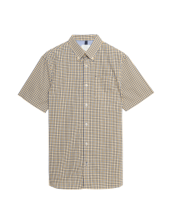 Easy Iron Cotton Stretch Gingham Check Oxford Shirt