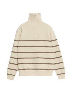 Cotton Blend Striped Half Zip Jumper