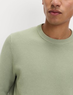 Pure Cotton Textured Crew Neck Jumper