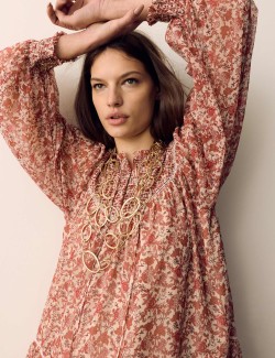 Printed Ladder Lace Insert Mini Smock Dress