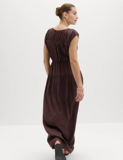 Ruched Maxi Waisted Dress with Linen