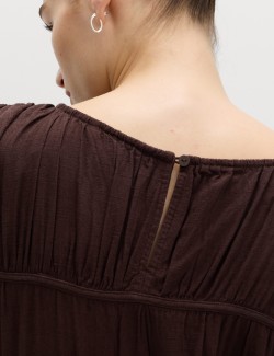 Ruched Maxi Waisted Dress with Linen