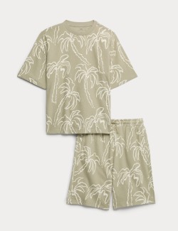 2 Piece Pure Cotton Patterned T-Shirt & Shorts Set (6-16 Yrs)