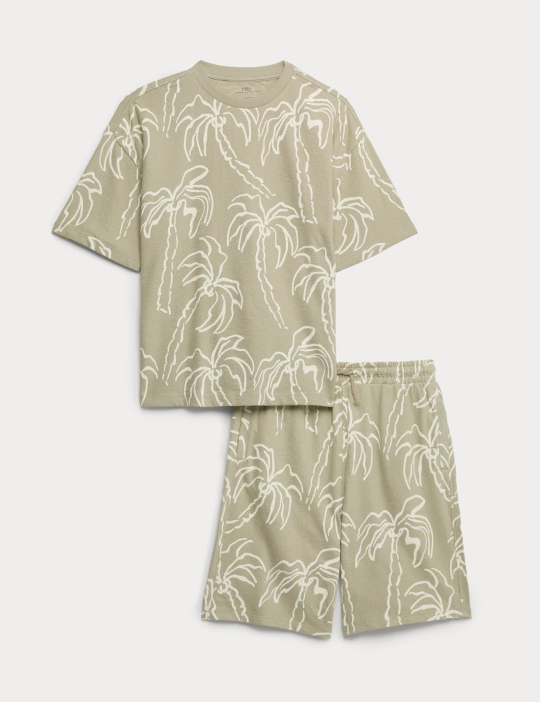 2 Piece Pure Cotton Patterned T-Shirt & Shorts Set (6-16 Yrs)