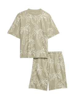 2 Piece Pure Cotton Patterned T-Shirt & Shorts Set (6-16 Yrs)