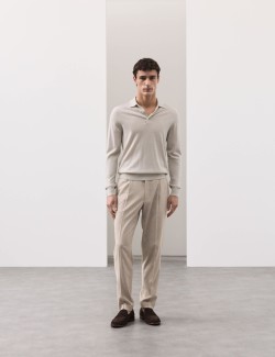 Tapered Fit Cotton Linen Blend Trousers