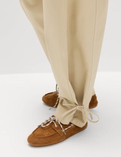 Cotton Rich Tie Hem Barrel Leg Trousers