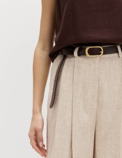 Linen Blend Pleat Front Wide Leg Trousers