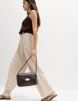 Linen Blend Pleat Front Wide Leg Trousers