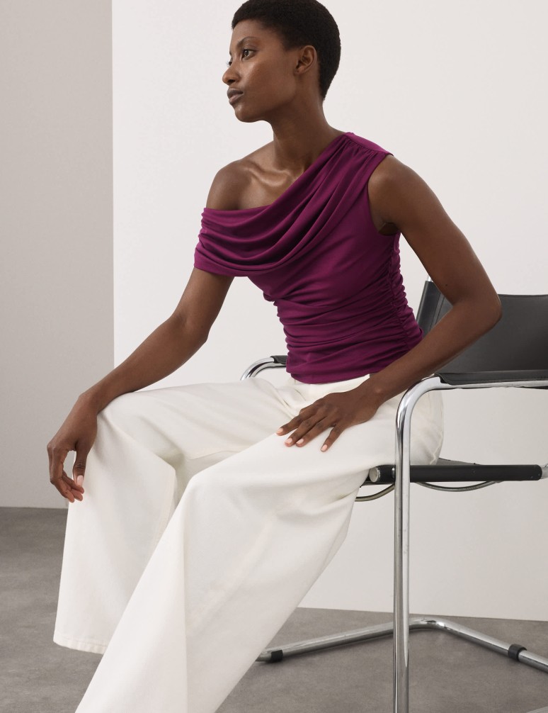 Lyocell Rich Draped Bardot Top