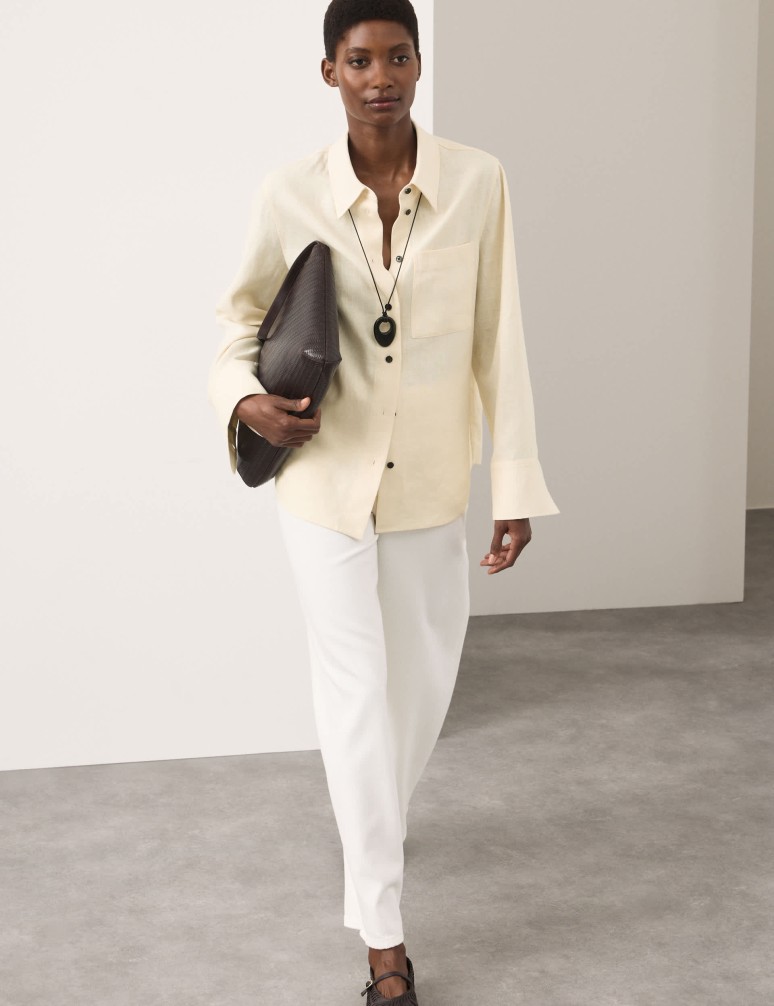 Pure Linen Contrast Button Shirt