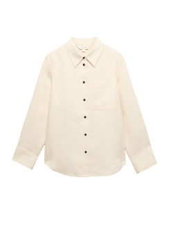 Pure Linen Contrast Button Shirt