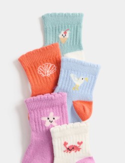 5 Pack Cotton Rich Seaside Baby Socks (0-24 Months)