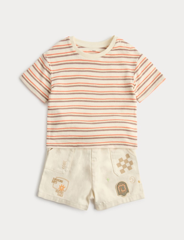 Pruhovaný outfit topu a grafických šortek (0 Months-5 let)