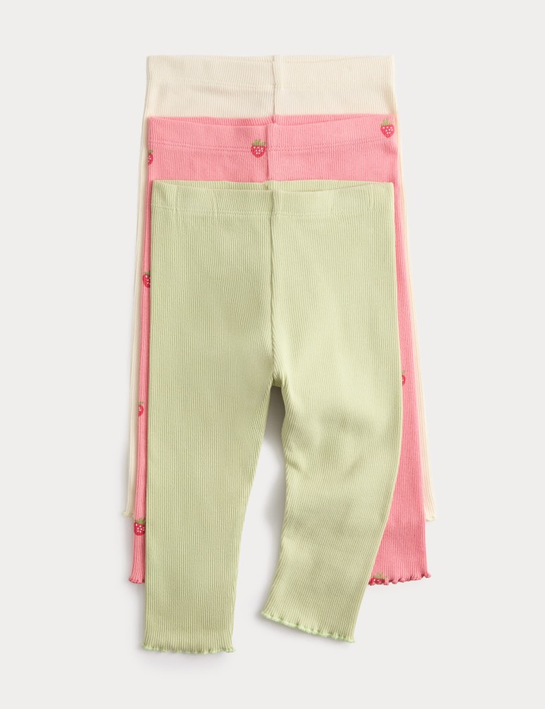 3 Pack Cotton Rich Ribbed Leggings (0-3 Years)