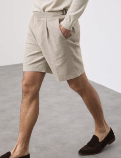 Lněné šortky s texturou, normální střih