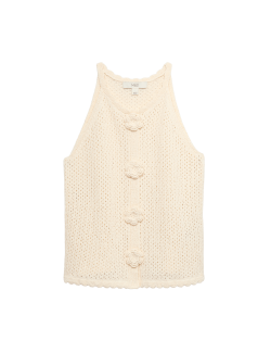 Cotton Blend Pointelle Knitted Vest