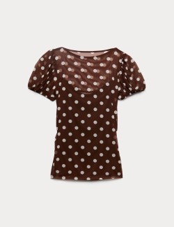 Mesh Polka Dot Fitted Top