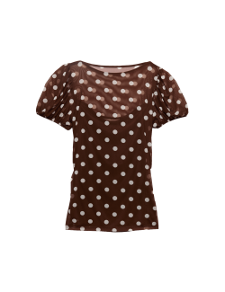 Mesh Polka Dot Fitted Top
