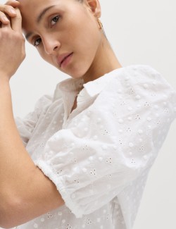 Pure Cotton Embroidered Button Through Shirt