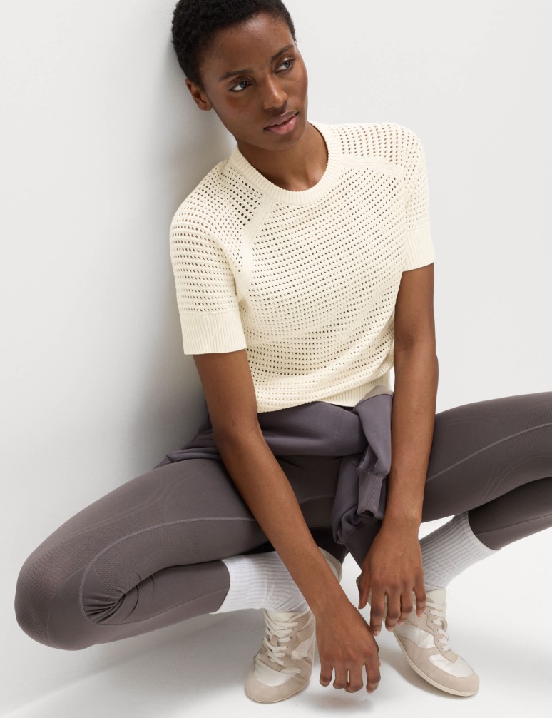 Open Knit Crew Neck Top