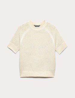 Open Knit Crew Neck Top