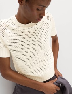 Open Knit Crew Neck Top