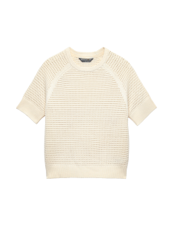 Open Knit Crew Neck Top