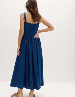 Linen Rich Round Neck Strappy Midi Swing Dress