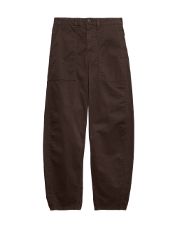 Cotton Rich Barrel Leg Trousers
