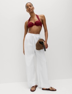 Linen Rich Drawstring Wide Leg Trousers