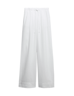 Linen Rich Drawstring Wide Leg Trousers