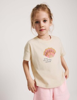 Pure Cotton Shell Embellished T-Shirt (4-8 Yrs)